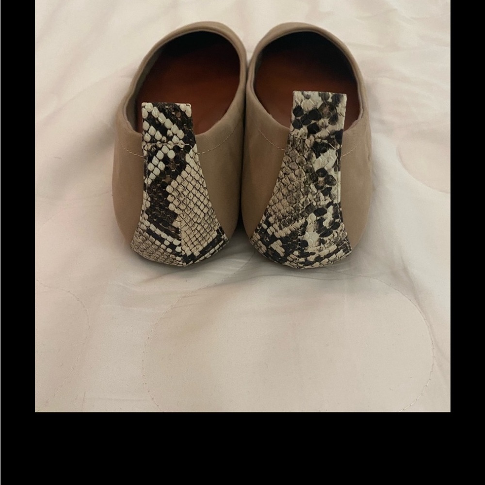 MIA Beige Flats with Black & White Snakeskin Heel Accent